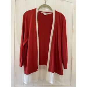 Cato Women’s Open Front Cardigan Orange White trim size L